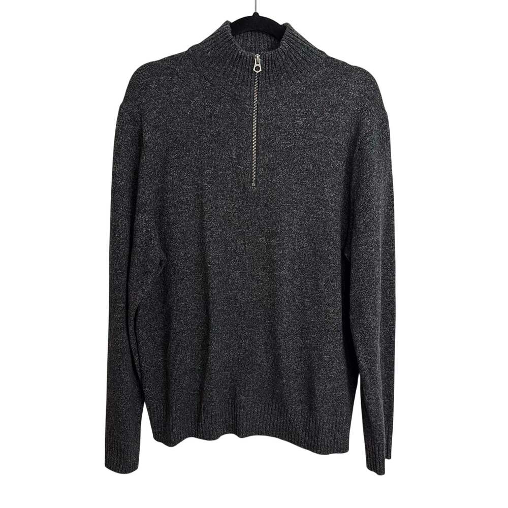 J.Crew Sweater Mens L Gray Marled Rugged Merino Quarter-Zip Wool Blend Mock Neck